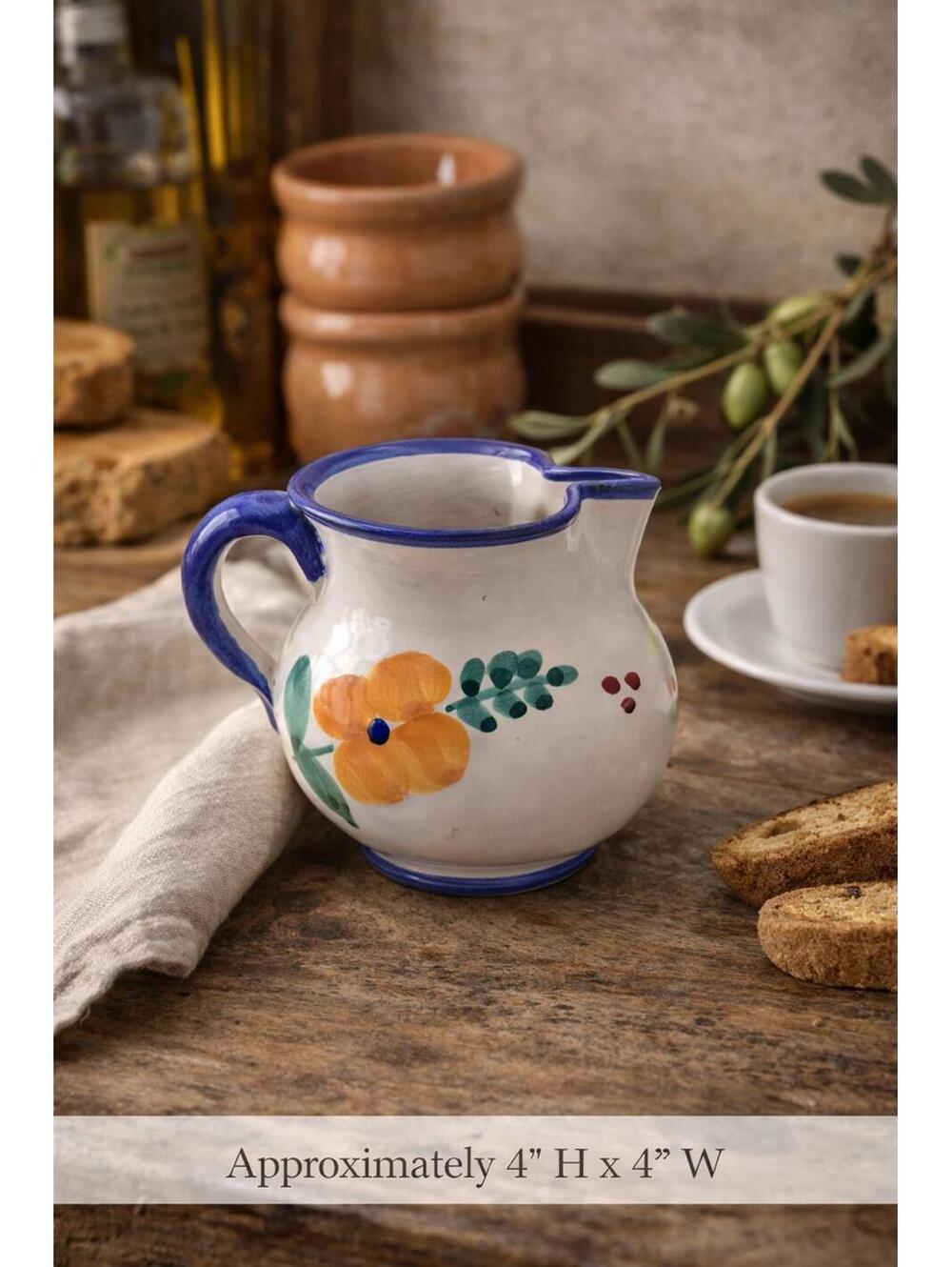 Vintage Handpainted White and Blue Flowered Italian Ceramic Pitcher/Creamer